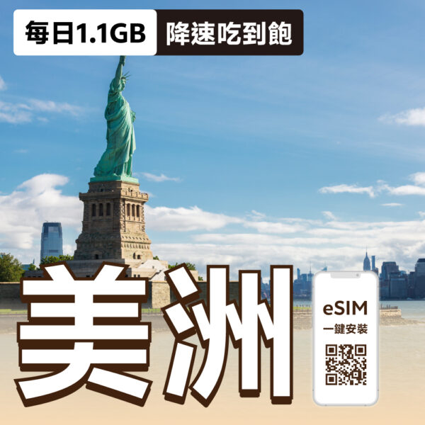 美國 eSIM | 每日1.1GB降速吃到飽